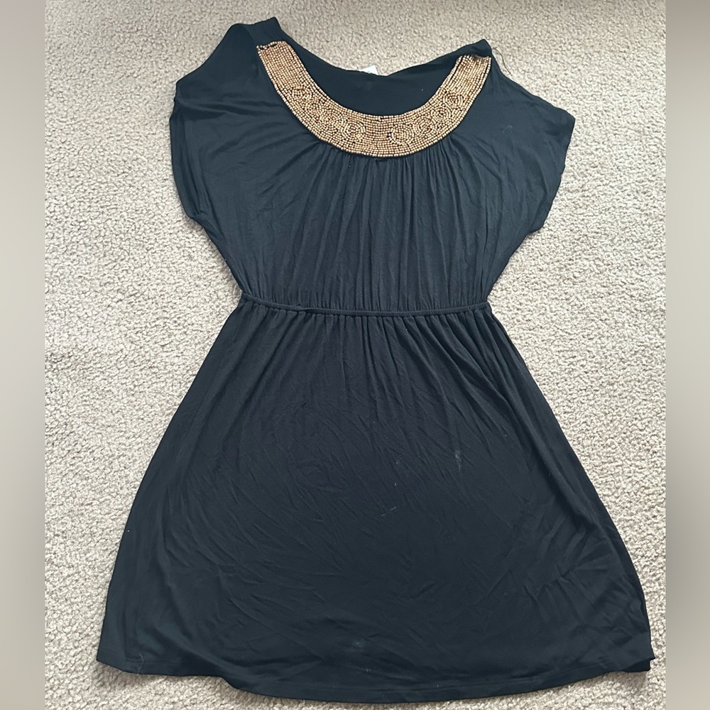 Soprano black, gold beaded neck dress. size M.